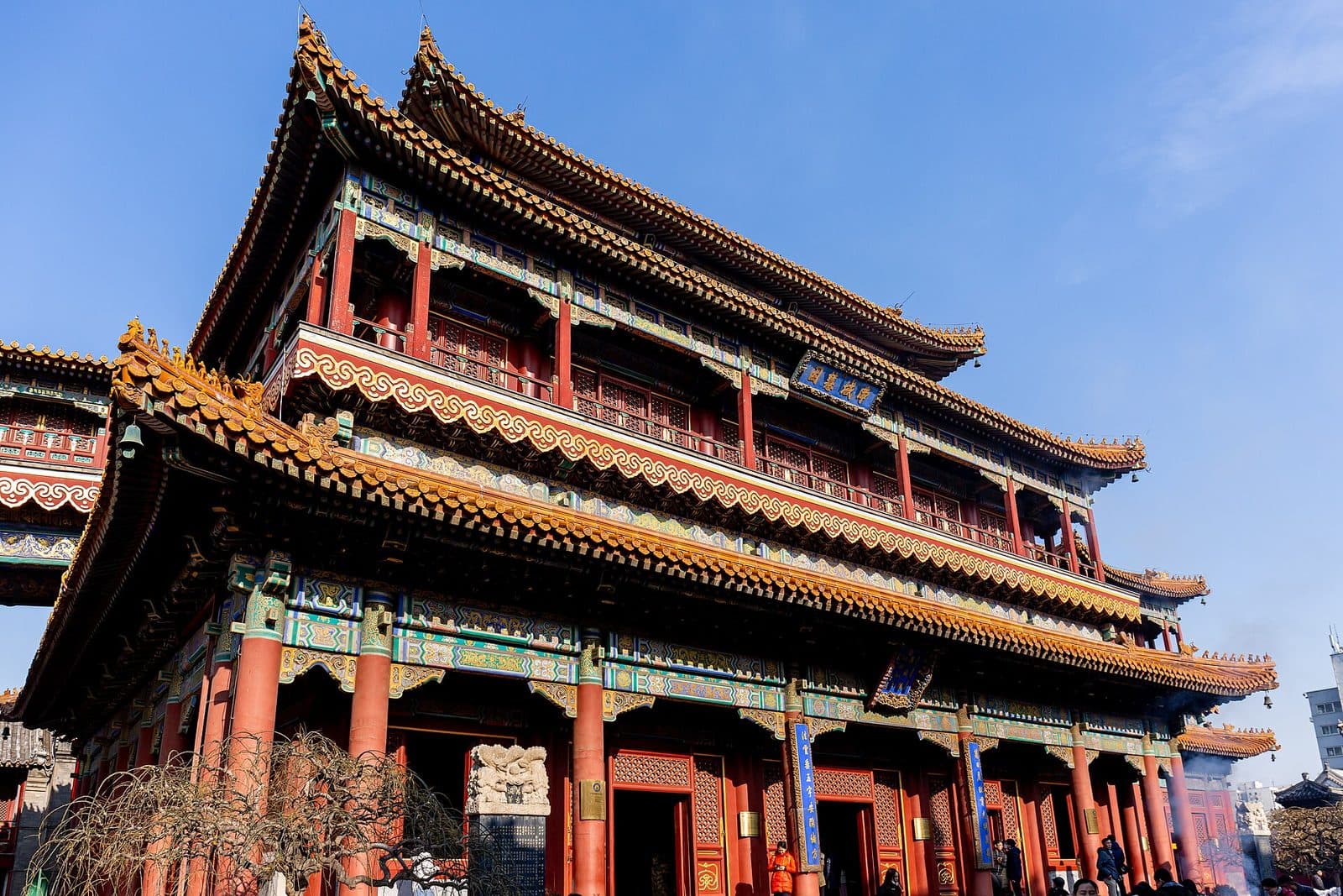 Historic prayer hall inside Yonghe Lama Temple in Beijing
