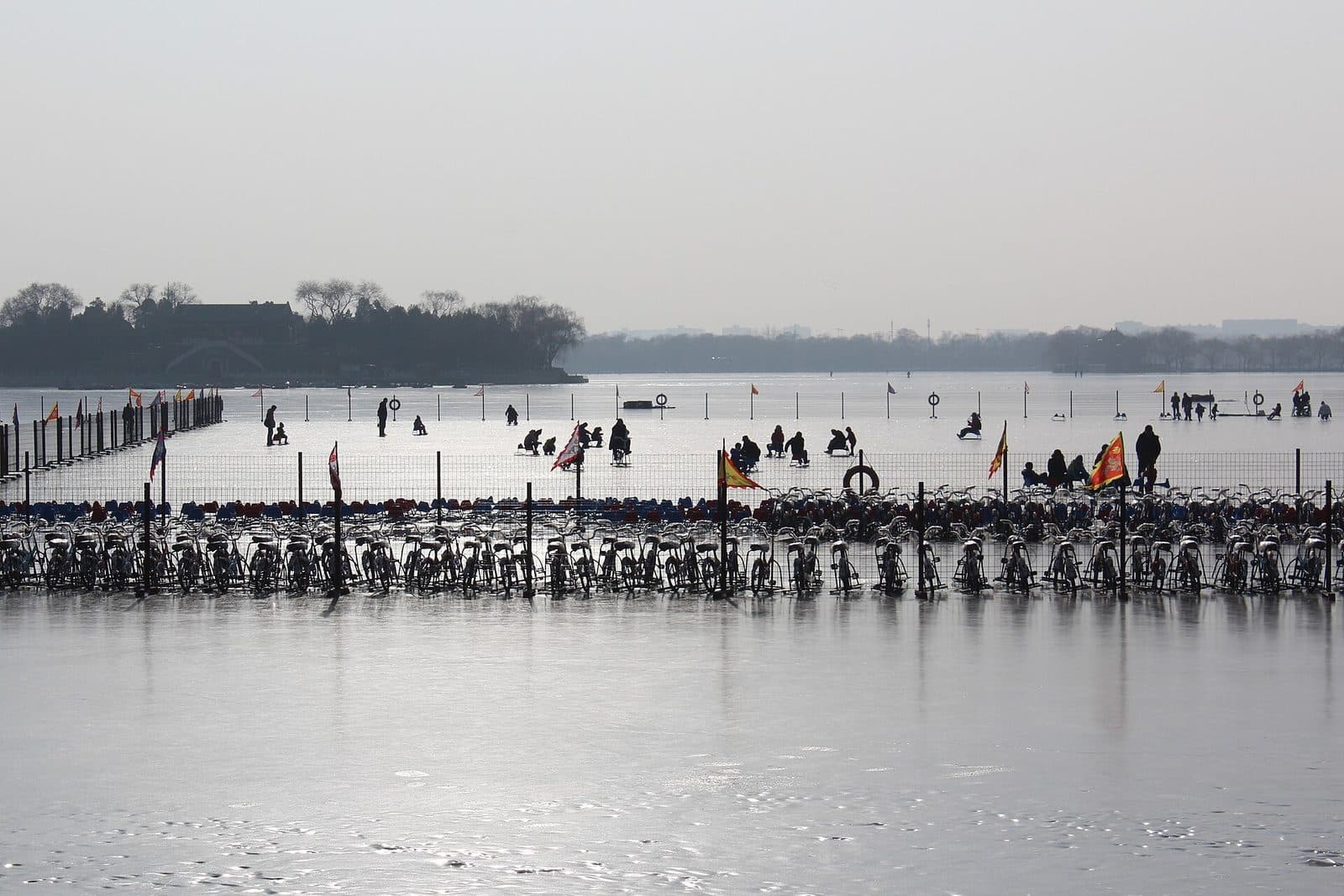 Frozen Kunming Lake at the Summer Palace during winter in Beijing