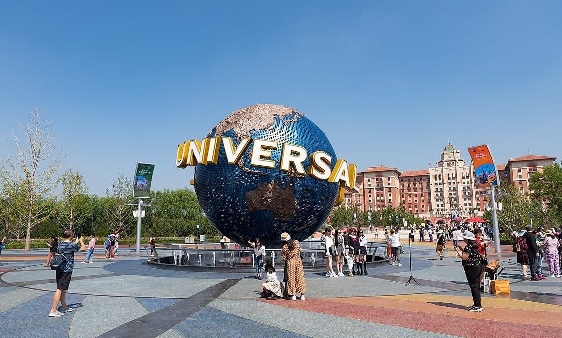 Universal Studios Beijing globe at the theme park entrance