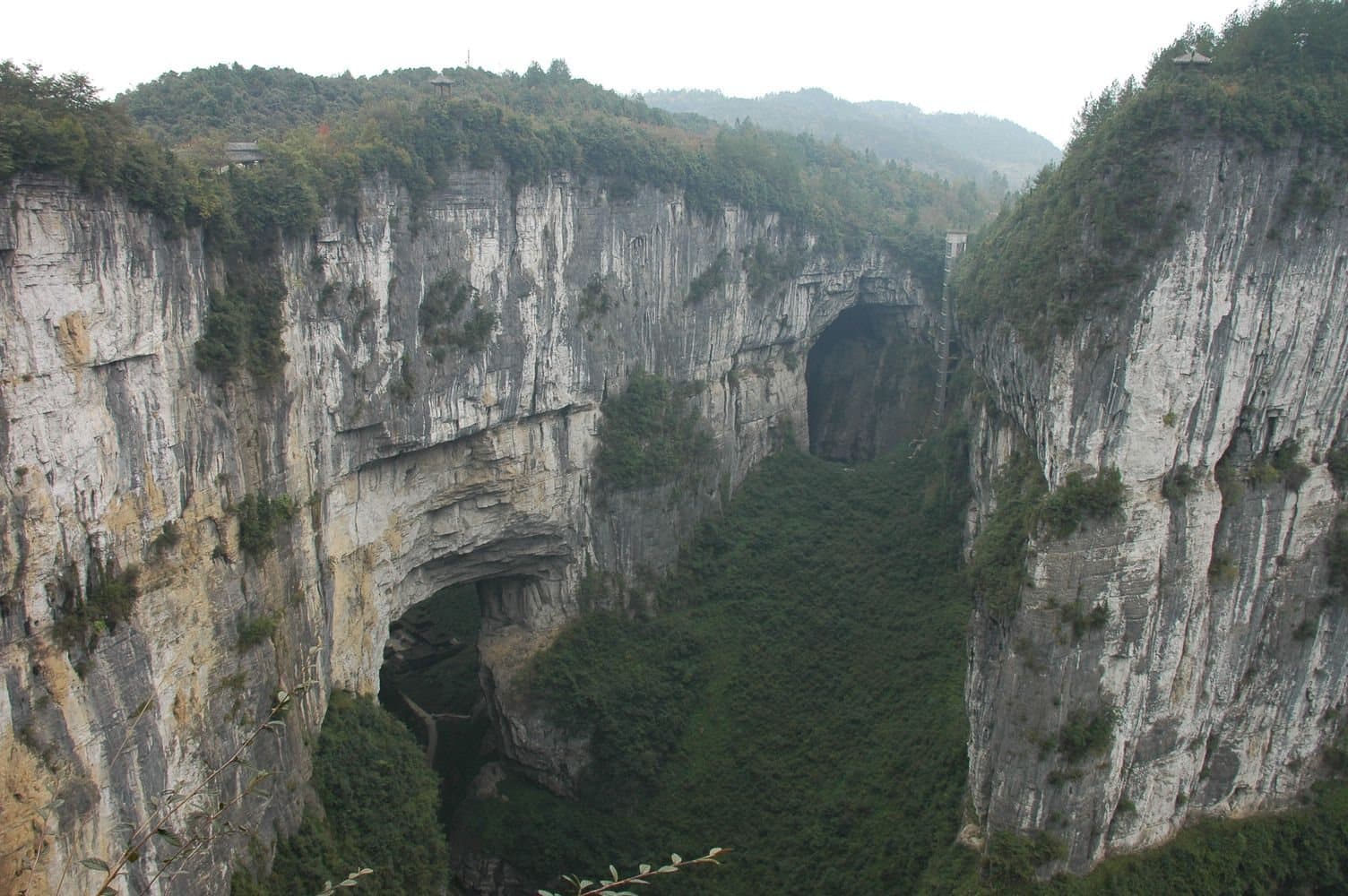 Karst cliffs and natural bridges at Wulong — view 1