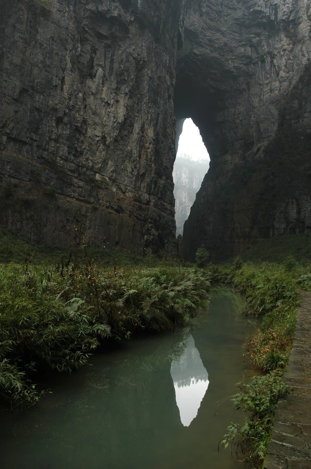 Karst cliffs and natural bridges at Wulong — view 2