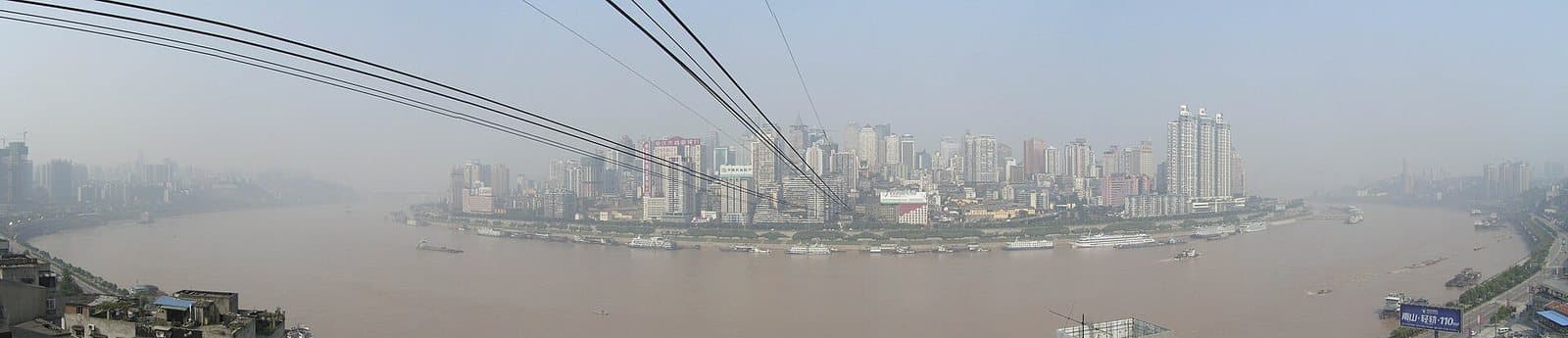 Cable car crossing the Yangtze River in Chongqing — view 1