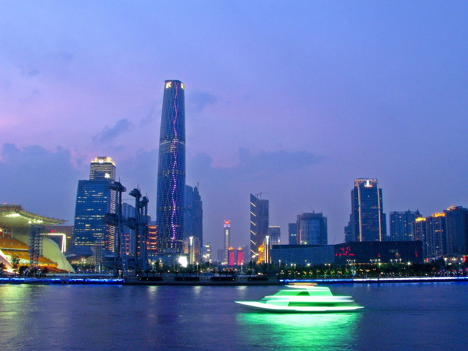 Guangzhou skyline illuminated along the Pearl River — view 2