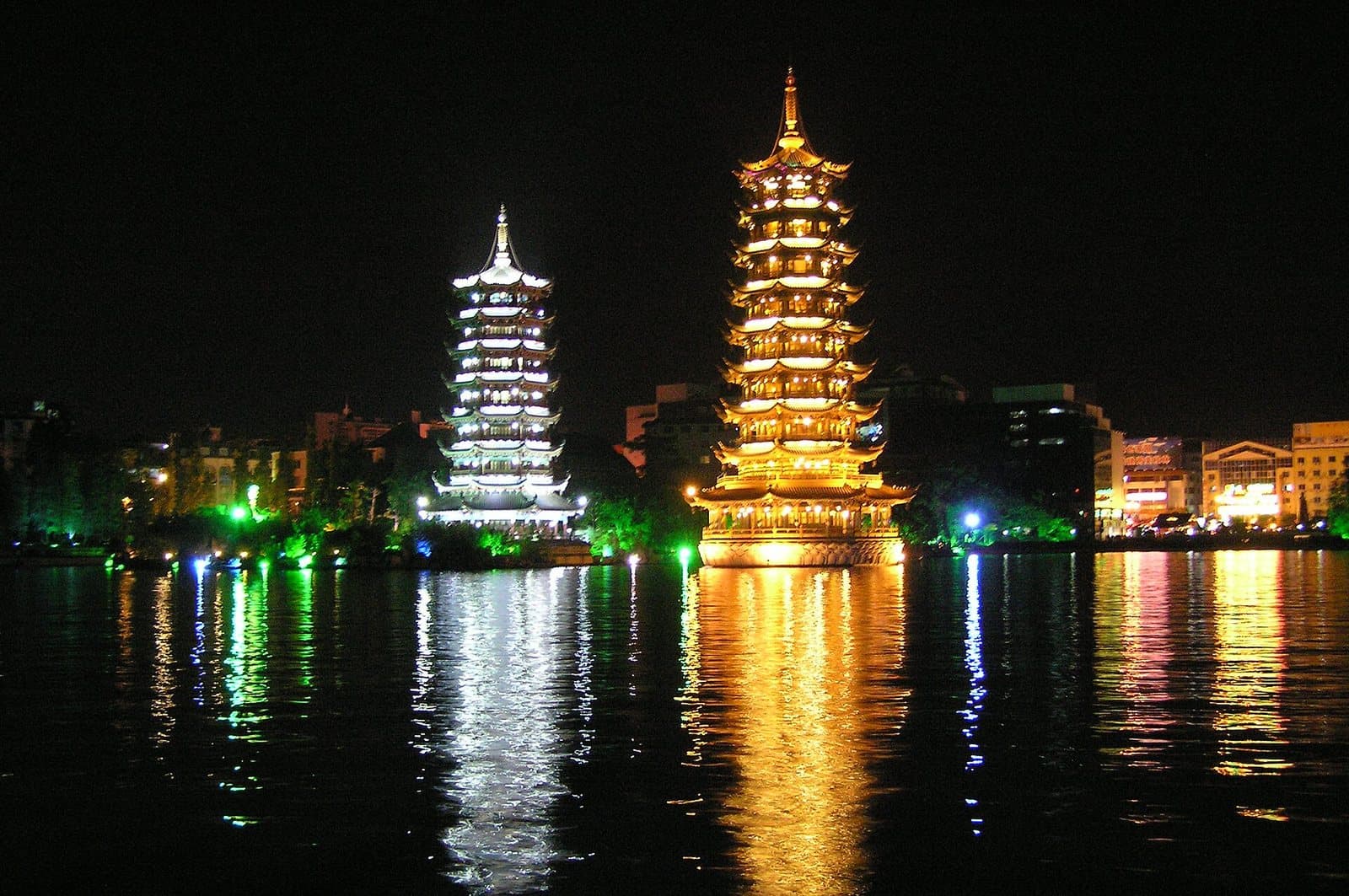 Lakes, pagodas and waterfront scenery in central Guilin — view 2