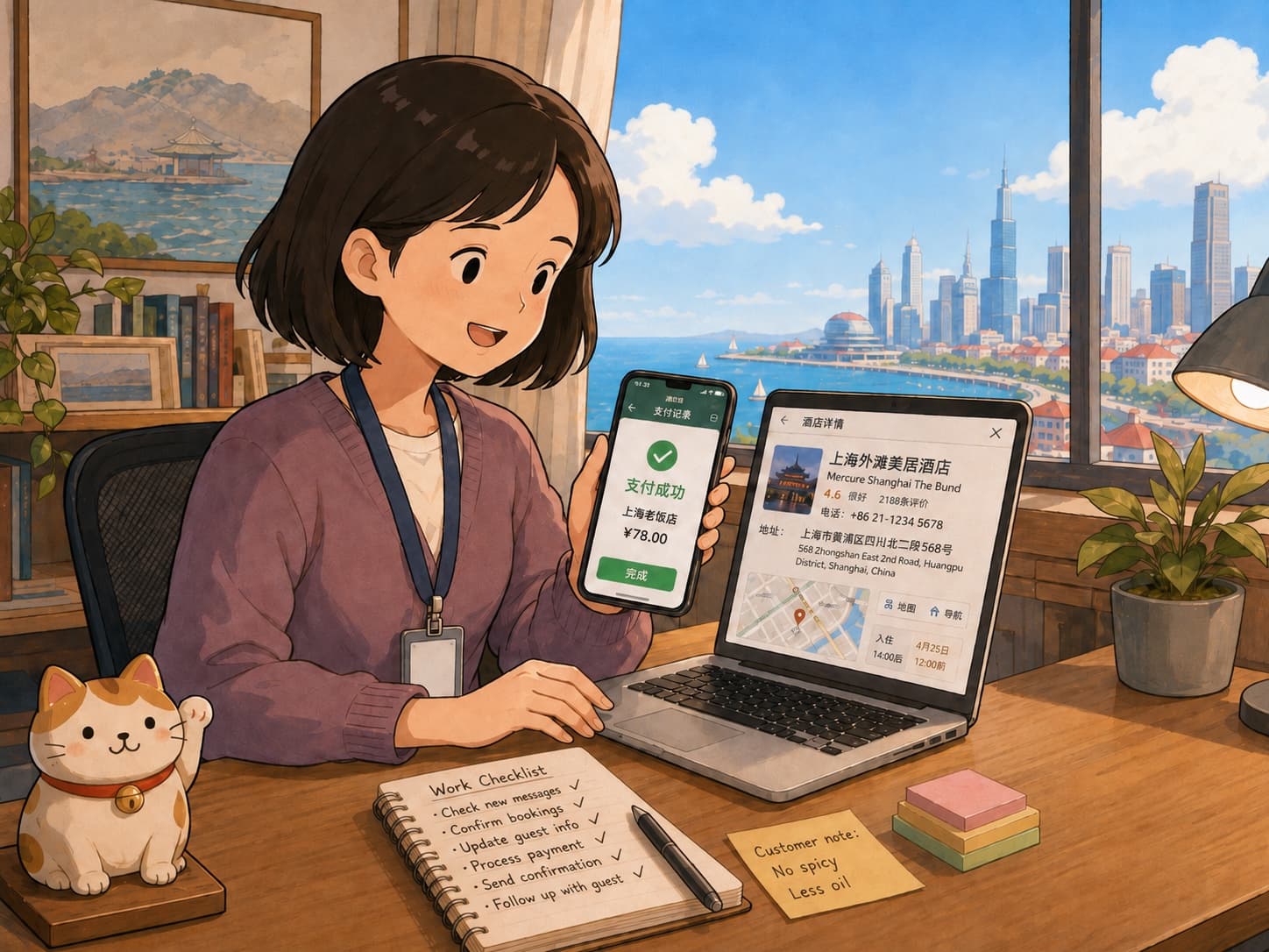 China Trip Care team member checking a map, app, or merchant information