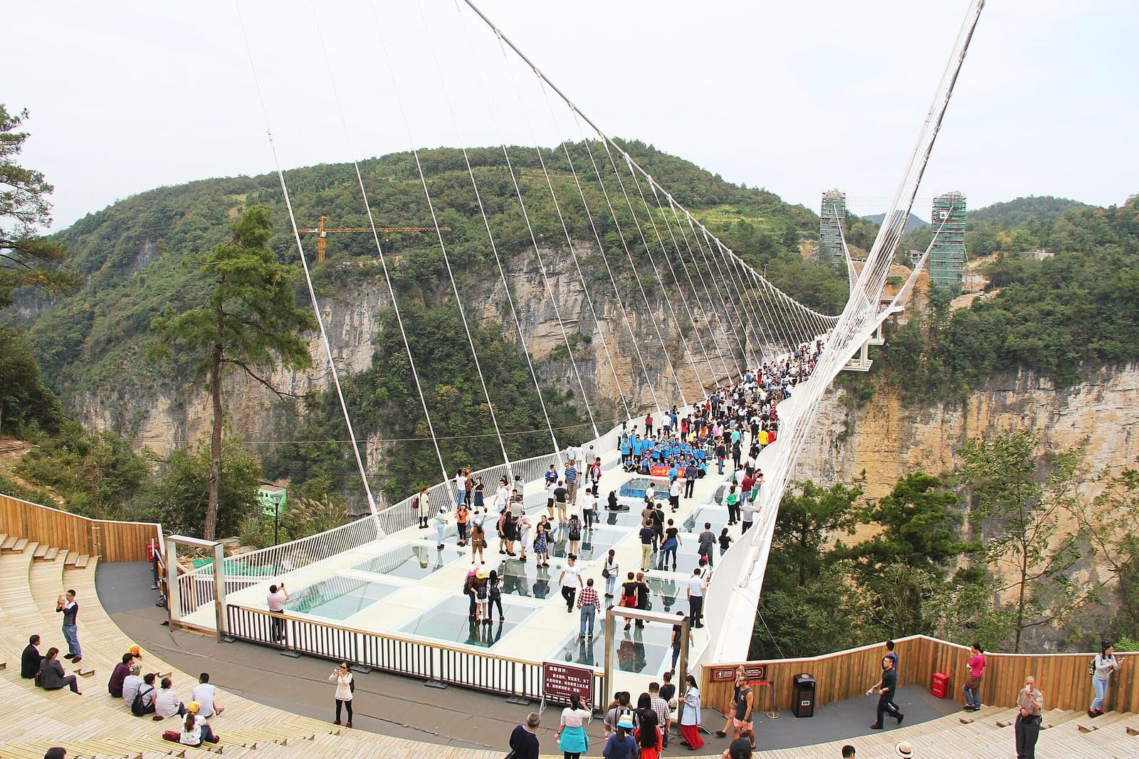 Glass bridge spanning Zhangjiajie Grand Canyon — view 1